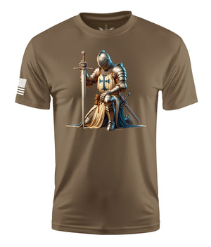 Kneeling Knight Short Sleeve Shirt Apparel and Accessories Tan Cotton
