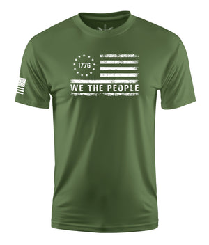 We The People Flag Stressed Short Sleeve Shirt Apparel and Accessories Military Green Cotton