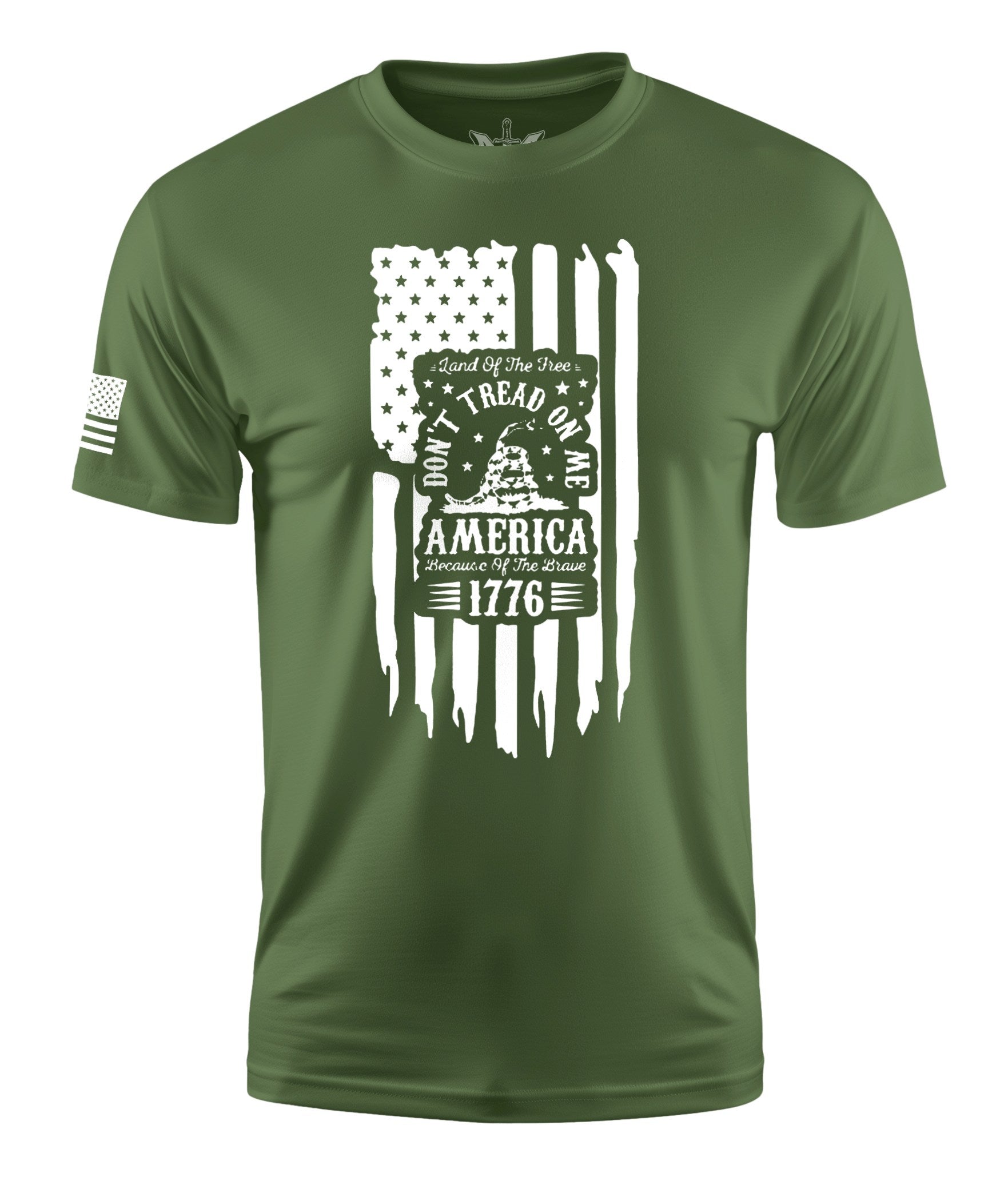 Don't Tread On Me Flag Short Sleeve Shirt Apparel and Accessories Military Green Black White Cotton