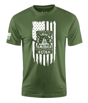 Don't Tread On Me Flag Short Sleeve Shirt Apparel and Accessories Military Green Black White Cotton