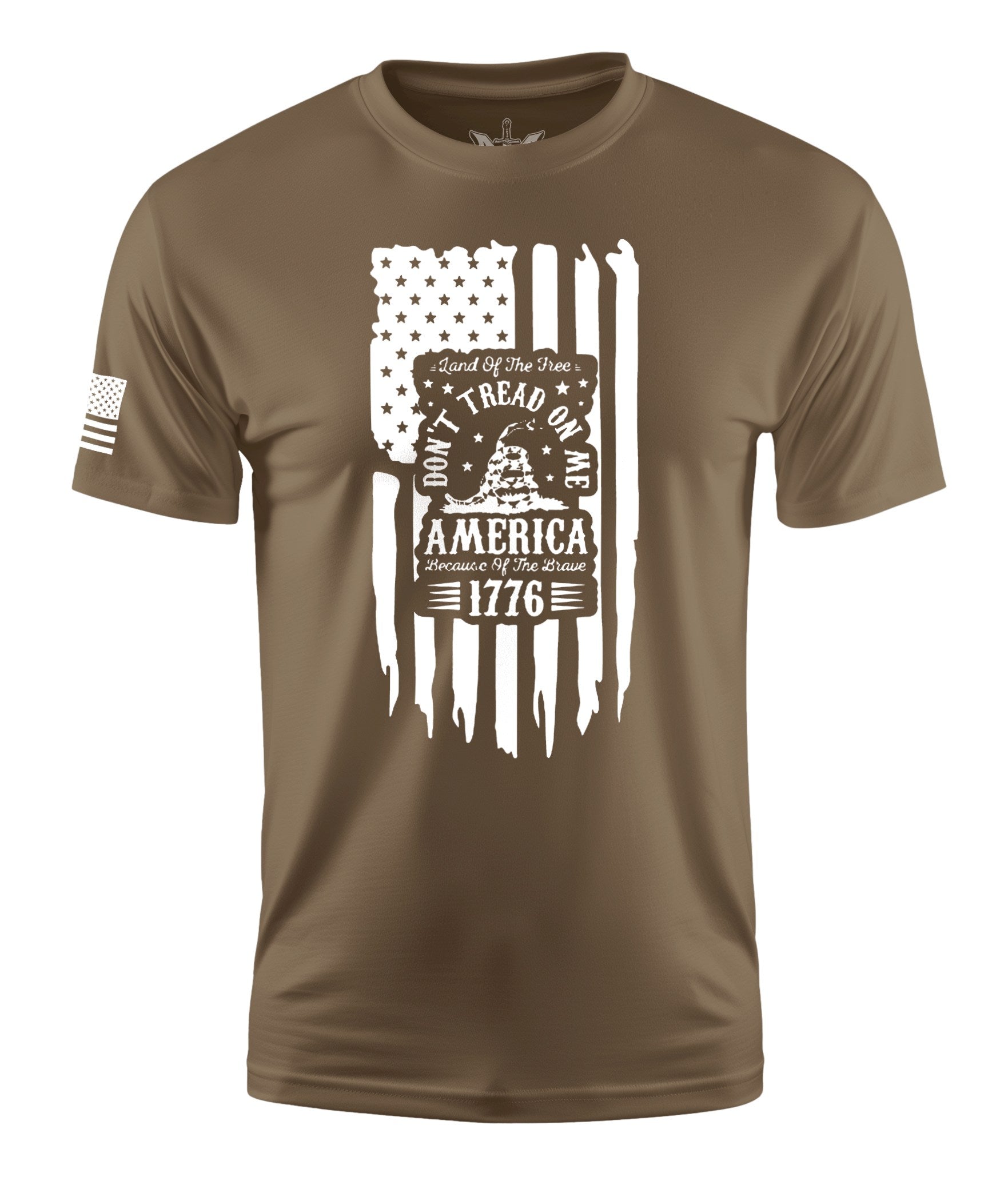 Don't Tread On Me Flag Short Sleeve Shirt Apparel and Accessories Tan Black White Cotton