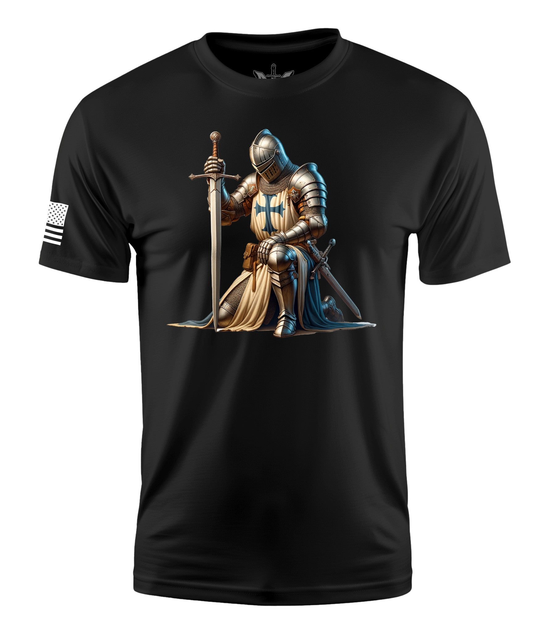 Kneeling Knight Short Sleeve Shirt Apparel and Accessories Black Cotton