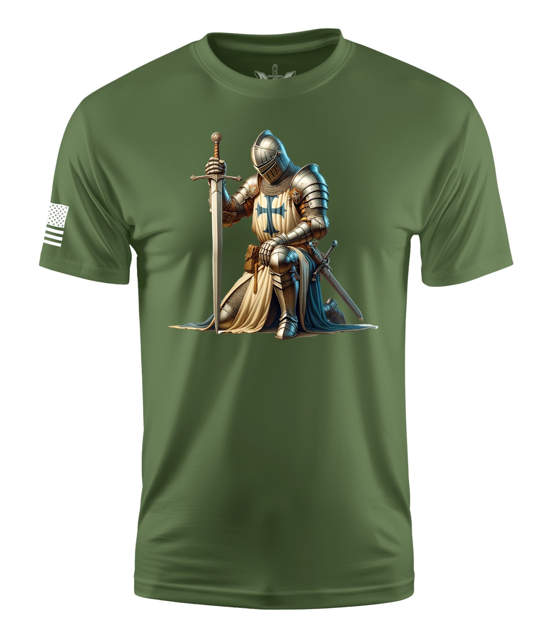 Kneeling Knight Short Sleeve Shirt Apparel and Accessories Military Green Cotton