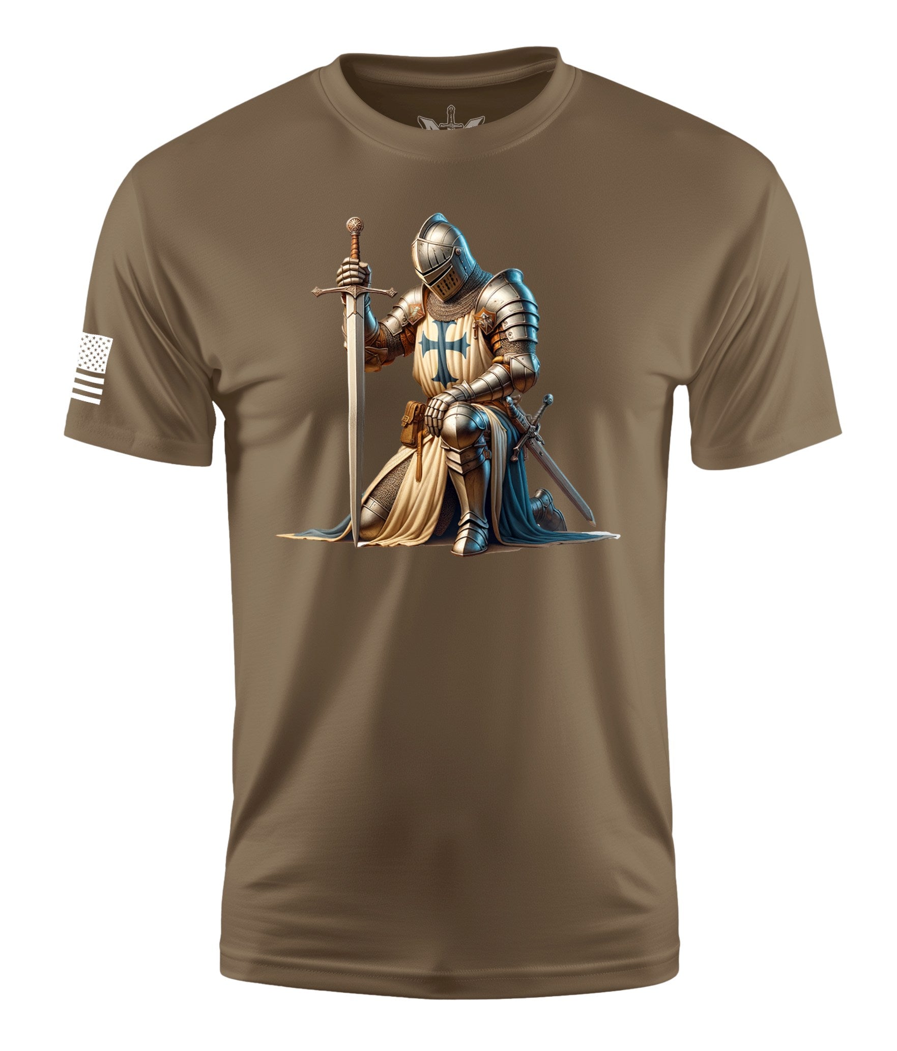 Kneeling Knight Short Sleeve Shirt Apparel and Accessories Tan Cotton
