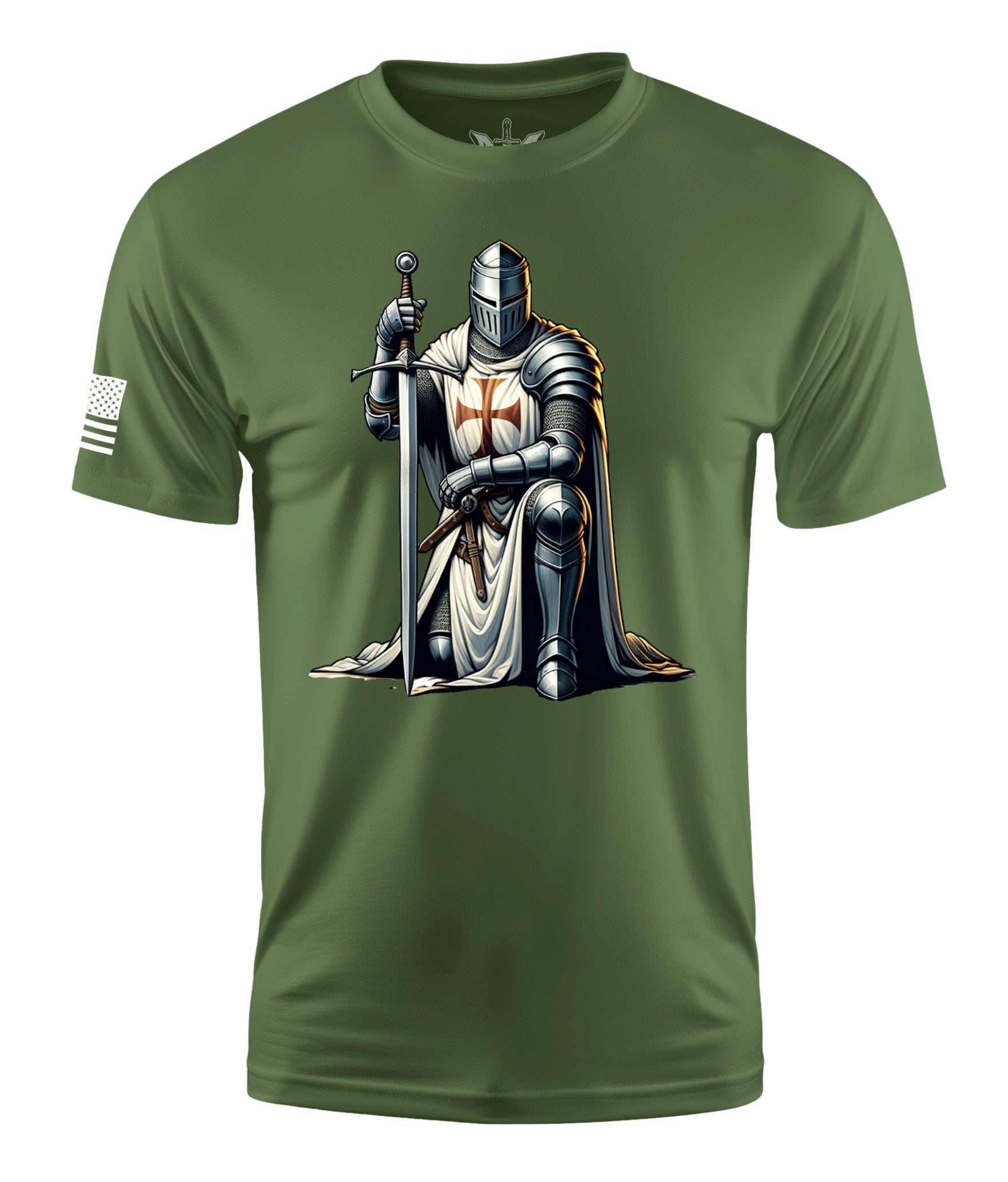 Kneeling Knight 2 Short Sleeve Shirt Apparel and Accessories Military Green Cotton