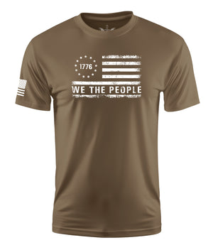 We The People Flag Stressed Short Sleeve Shirt Apparel and Accessories Tan Cotton